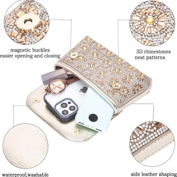 Brand New Crossbody Elegant Rhinestone Bag  Champagne Stylish & Spacious - Picture 6 of 7